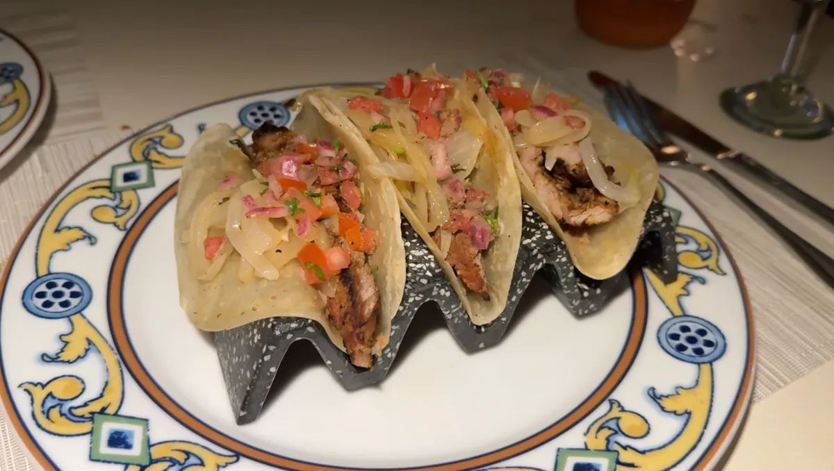 Ribeye tacos with a thin flour tortilla at Vista Ballenas, Marquis Los Cabos