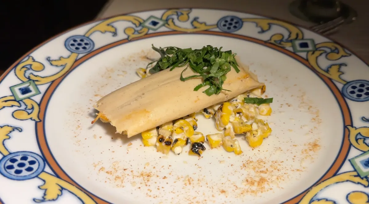 Tamal served alongside the Aztec broth soup at Vista Ballenas, best when combined